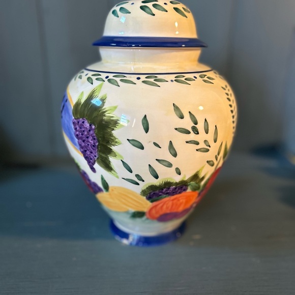 Vintage 13 " Ceramic Biscotti Fruit Design Jar -Vase - Great Condition - Picture 4 of 12